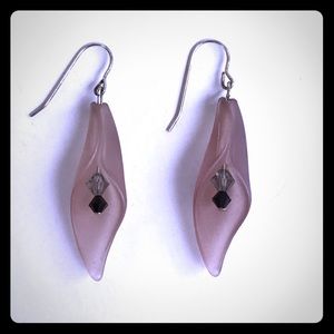 Lavender flower petal earrings with crystals